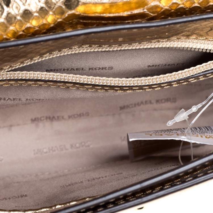 Pre Owned Michael Kors Gold Python Effect Patent Leather Sloan Chain Shoulder Bag