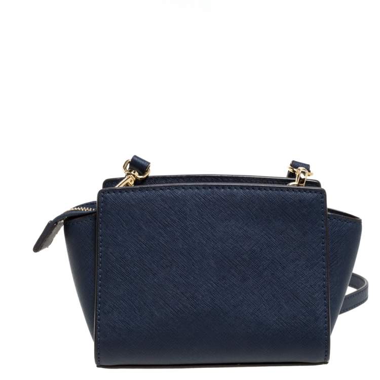 Pre Owned Michael Kors Navy Blue Leather Mini Selma Crossbody Bag