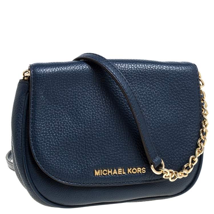 Pre Owned Michael Kors Blue Leather Flap Crossbody Bag