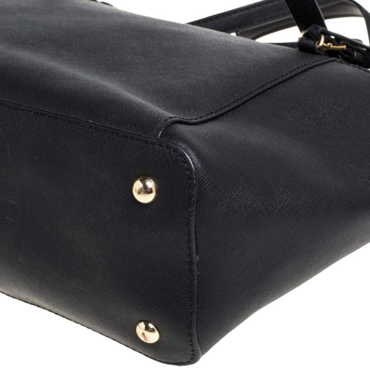 Pre Owned Michael Michael Kors Black Leather Medium Jet Set Top Zip Tote