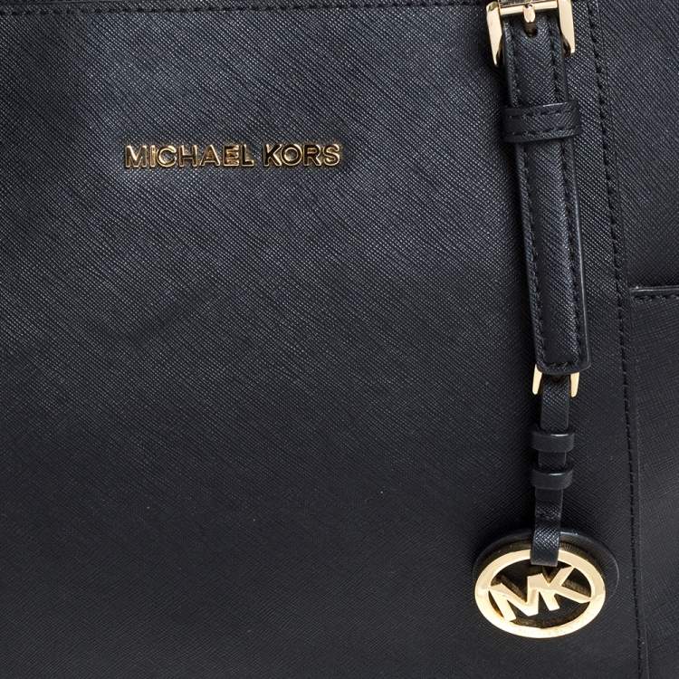 Pre Owned Michael Michael Kors Black Leather Medium Jet Set Top Zip Tote