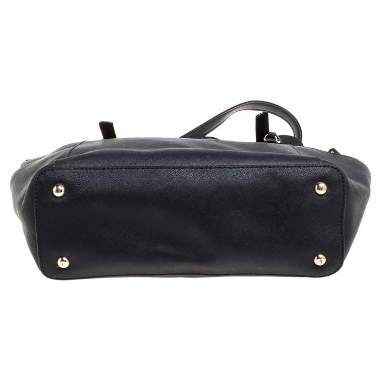 Pre Owned Michael Michael Kors Black Leather Medium Jet Set Top Zip Tote