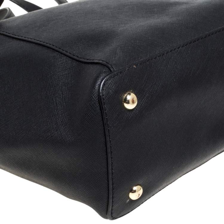 Pre Owned Michael Michael Kors Black Leather Medium Jet Set Top Zip Tote