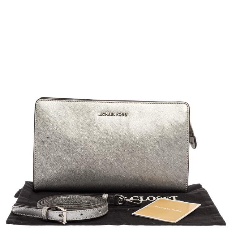 Pre Owned Michael Kors Metallic Silver Leather Crossbody Bag