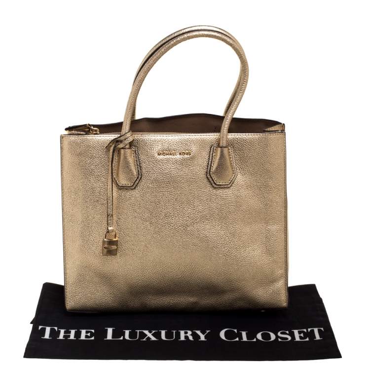 Pre Owned Michael Kors Metallic Gold Leather Large Mercer Tote