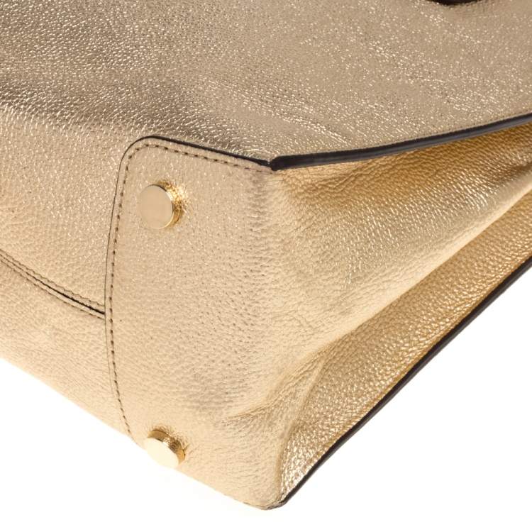 Pre Owned Michael Kors Metallic Gold Leather Large Mercer Tote