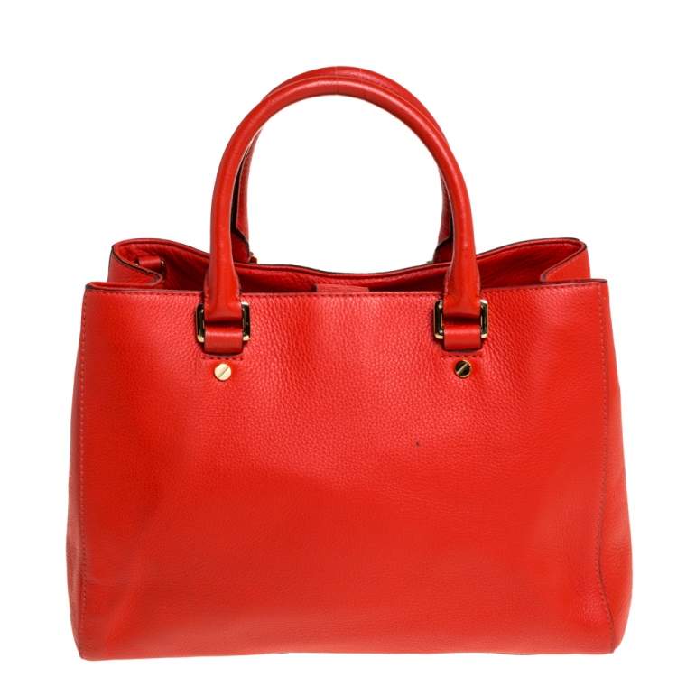Pre Owned Michael Kors Orange Leather Medium Sutton Tote