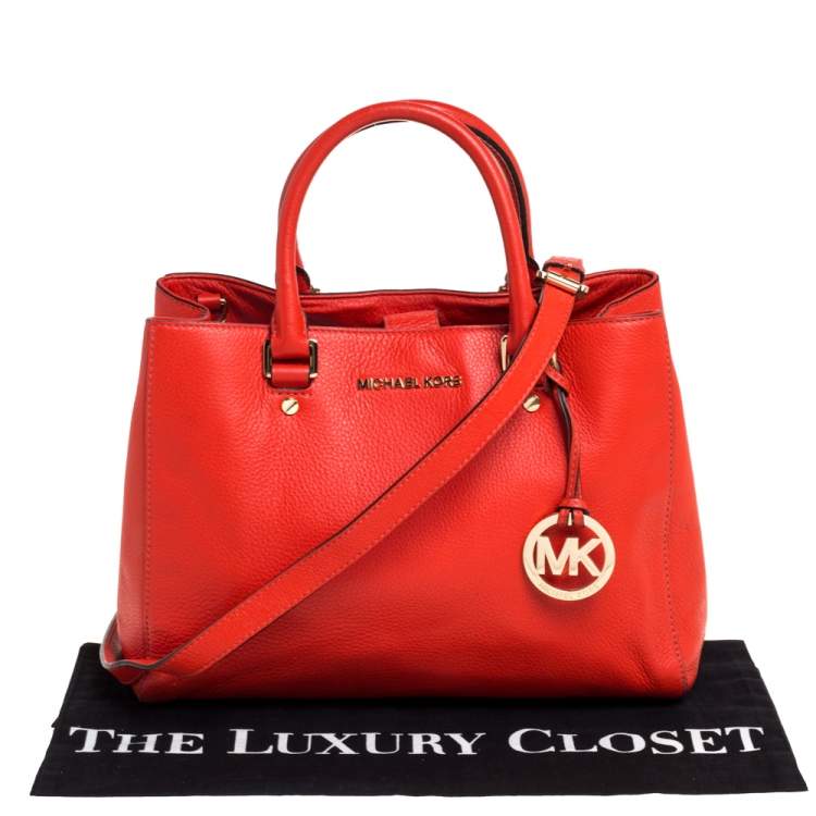 Pre Owned Michael Kors Orange Leather Medium Sutton Tote