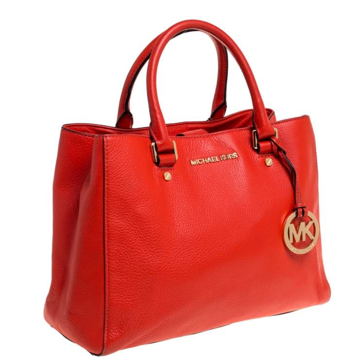 Pre Owned Michael Kors Orange Leather Medium Sutton Tote