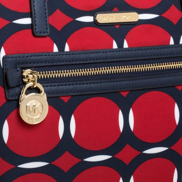 Pre Owned MICHAEL Micheal Kors Red/Blue Deco Print Nylon and Leather Kempton Tote