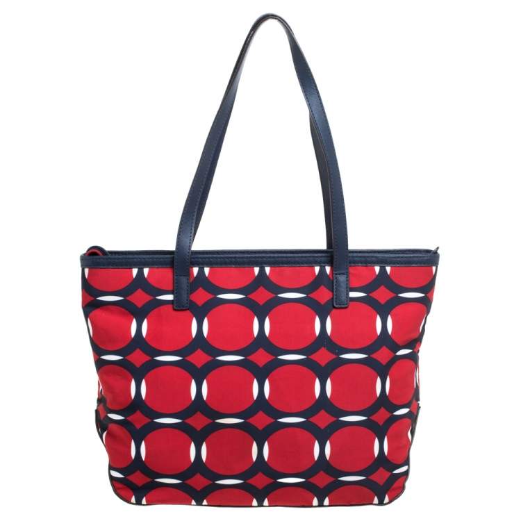 Pre Owned MICHAEL Micheal Kors Red/Blue Deco Print Nylon and Leather Kempton Tote