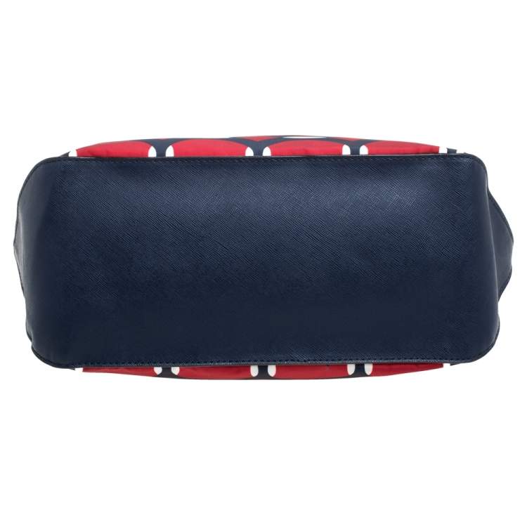 Pre Owned MICHAEL Micheal Kors Red/Blue Deco Print Nylon and Leather Kempton Tote