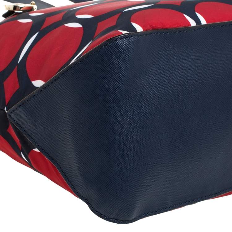 Pre Owned MICHAEL Micheal Kors Red/Blue Deco Print Nylon and Leather Kempton Tote