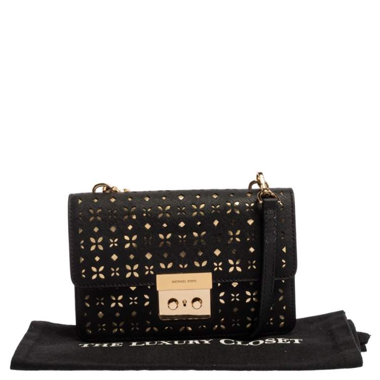 Pre Owned Michael Kors Black Perforated Leather Editor Sloan Crossbody Bag