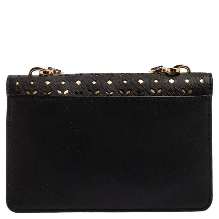 Pre Owned Michael Kors Black Perforated Leather Editor Sloan Crossbody Bag