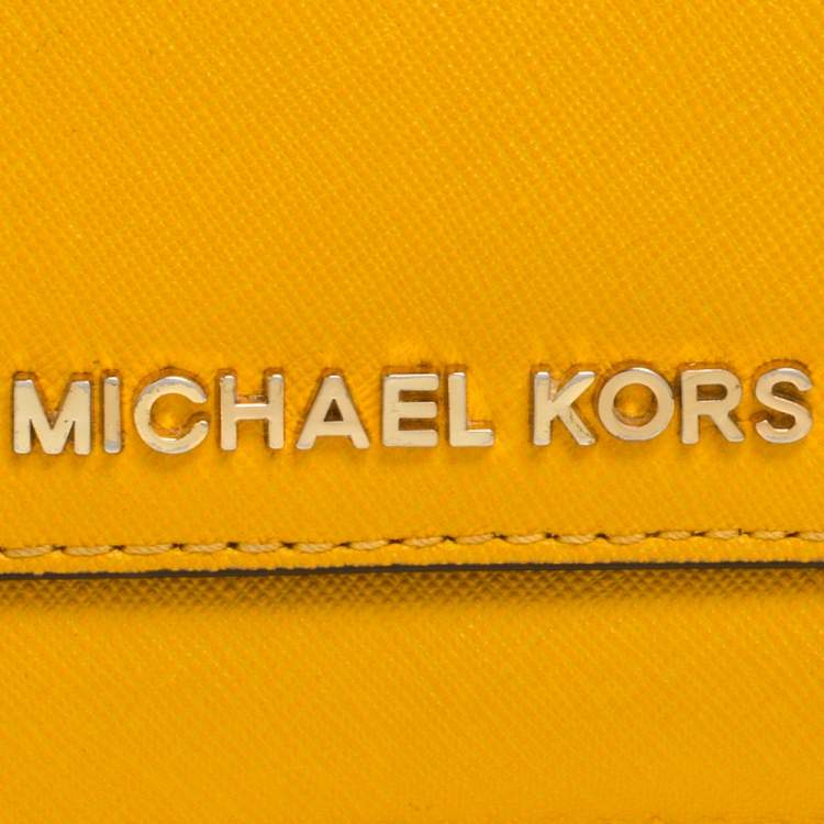 Pre Owned Michael Kors Mustard Saffiano Leather Jet Set Flat Wallet