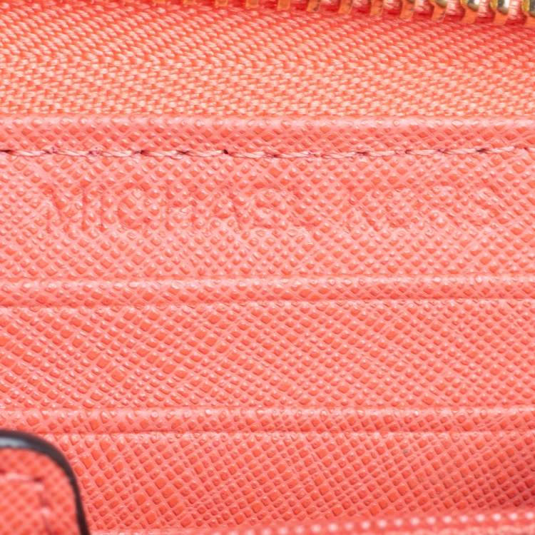 Pre Owned Michael Kors Coral Orange Leather Jet Set Wristlet Wallet