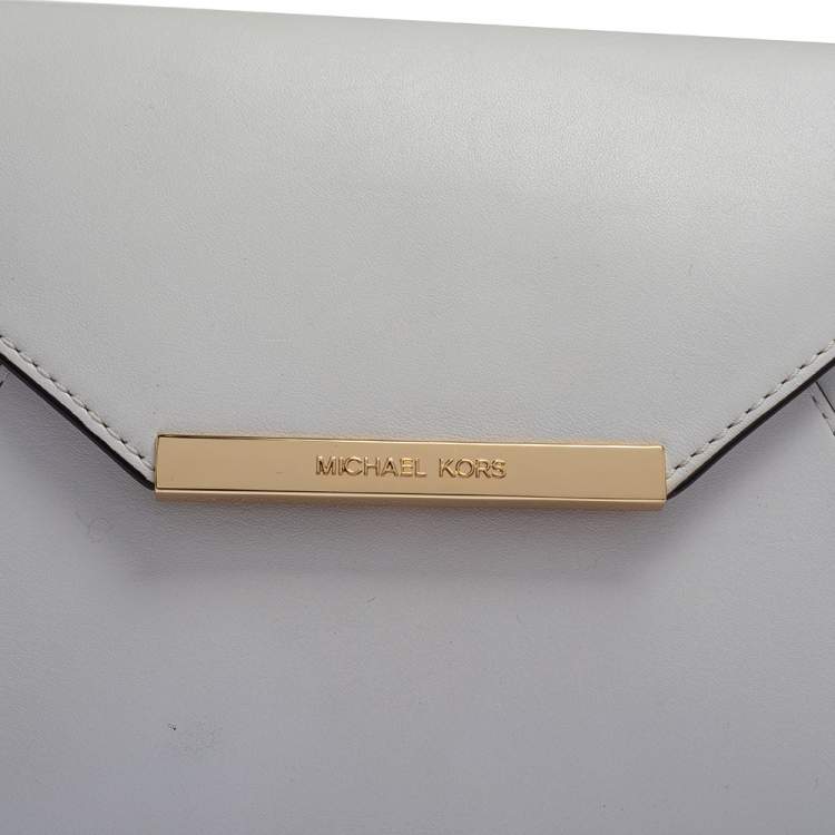 Pre Owned Michael Kors White Leather Lana Envelope Chain Clutch