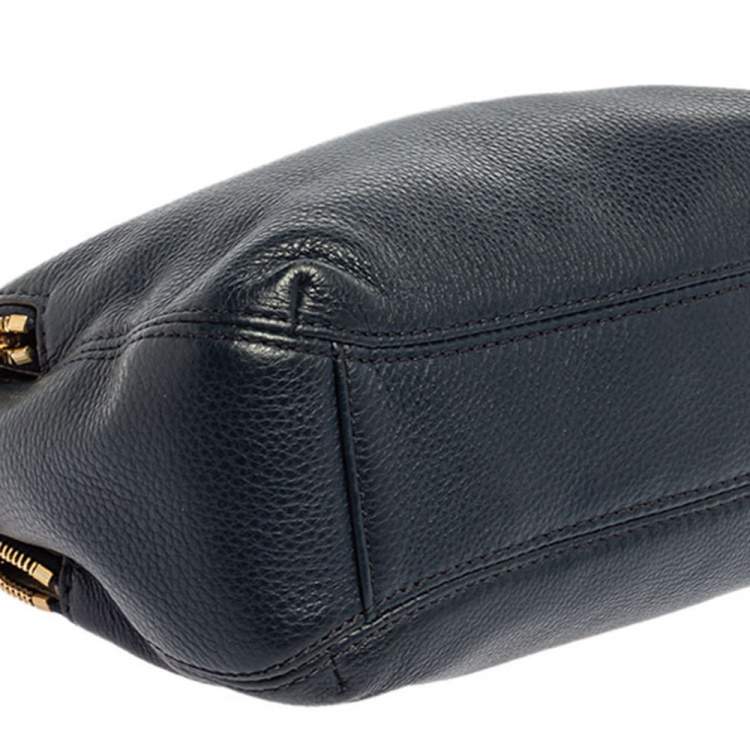 Pre Owned Michael Kors Navy Blue Leather Bedford Zip Crossbody Bag