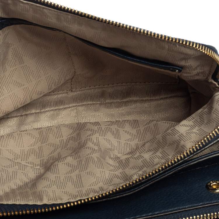 Pre Owned Michael Kors Navy Blue Leather Bedford Zip Crossbody Bag