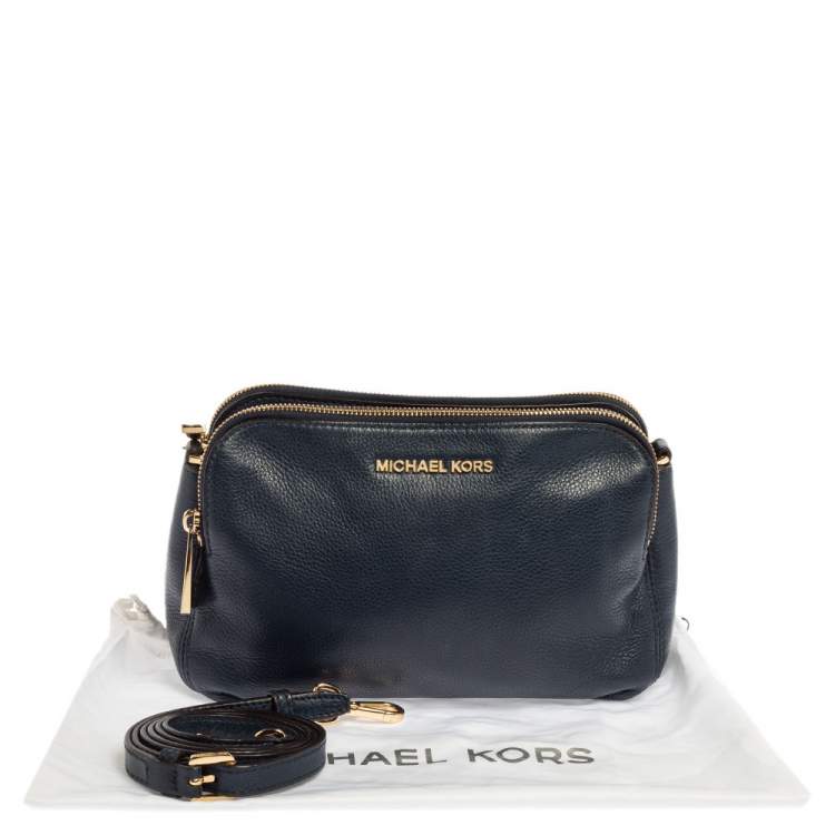 Pre Owned Michael Kors Navy Blue Leather Bedford Zip Crossbody Bag
