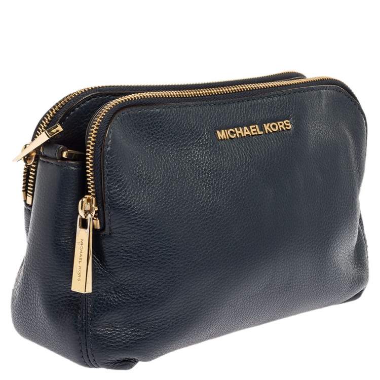 Pre Owned Michael Kors Navy Blue Leather Bedford Zip Crossbody Bag