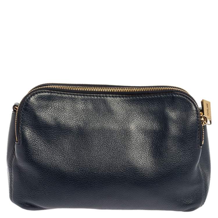 Pre Owned Michael Kors Navy Blue Leather Bedford Zip Crossbody Bag