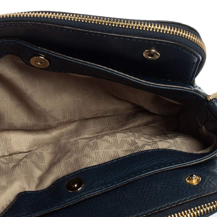 Pre Owned Michael Kors Navy Blue Leather Bedford Zip Crossbody Bag