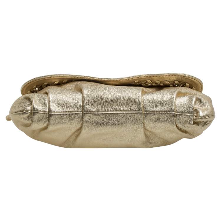 Pre Owned Michael Kors Gold Leather Chain Link Flap Baguette Bag