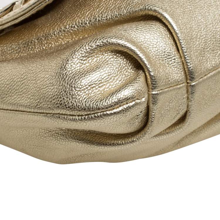 Pre Owned Michael Kors Gold Leather Chain Link Flap Baguette Bag