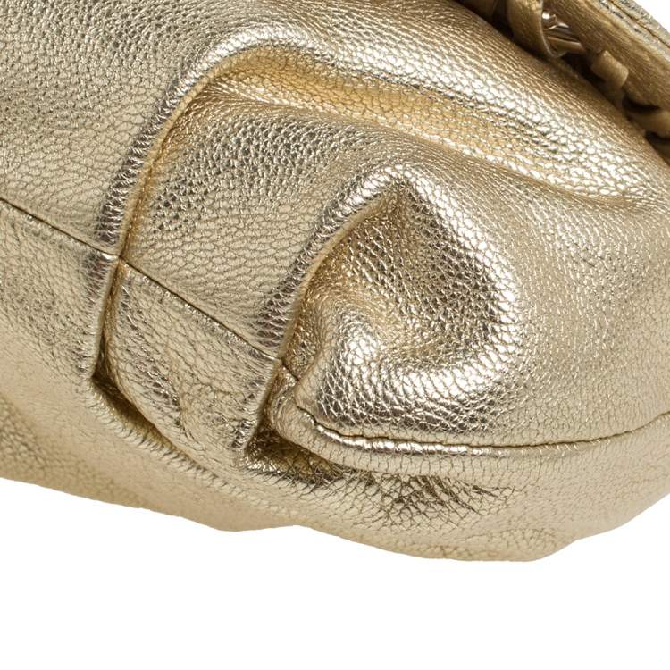 Pre Owned Michael Kors Gold Leather Chain Link Flap Baguette Bag