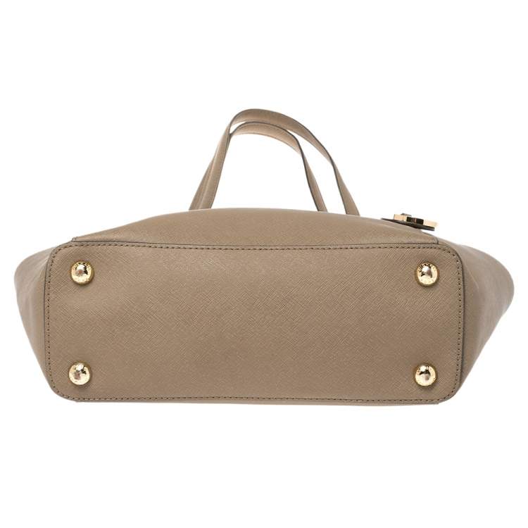 Pre Owned Michael Michael Kors Dark Beige Leather Medium Jet Set Top Zip Tote