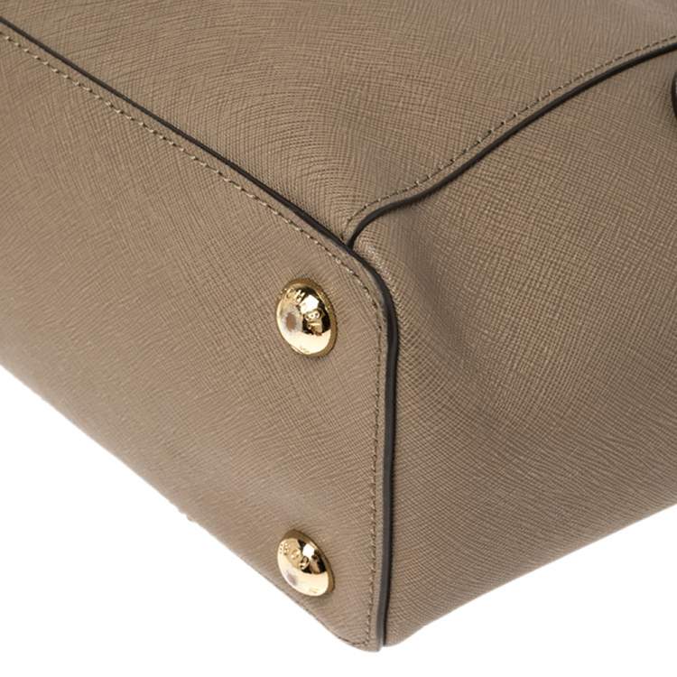 Pre Owned Michael Michael Kors Dark Beige Leather Medium Jet Set Top Zip Tote