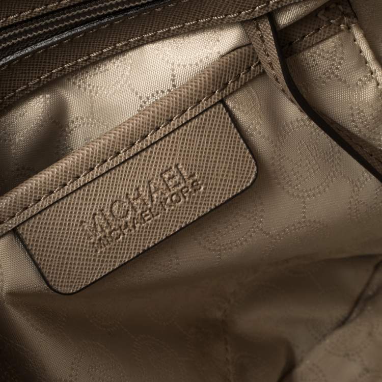 Pre Owned Michael Michael Kors Dark Beige Leather Medium Jet Set Top Zip Tote