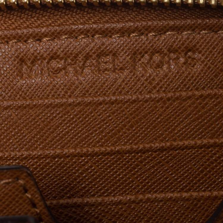 Pre Owned Michael Kors Brown Leather Jet Set Zip Around Wristlet Wallet