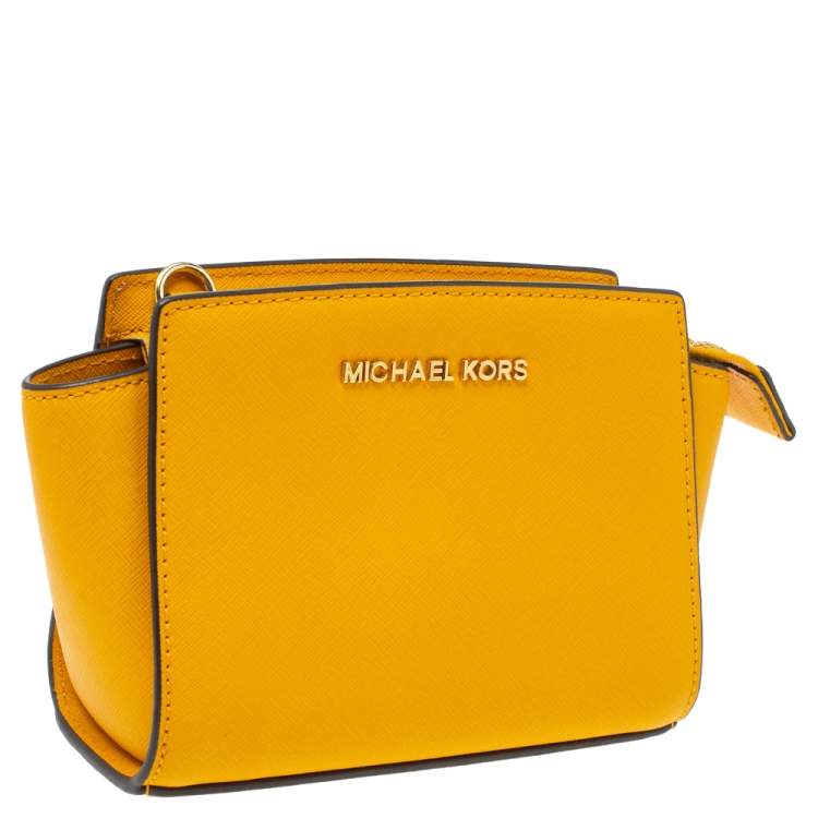 Pre Owned Michael Kors Yellow Leather Mini Selma Crossbody Bag