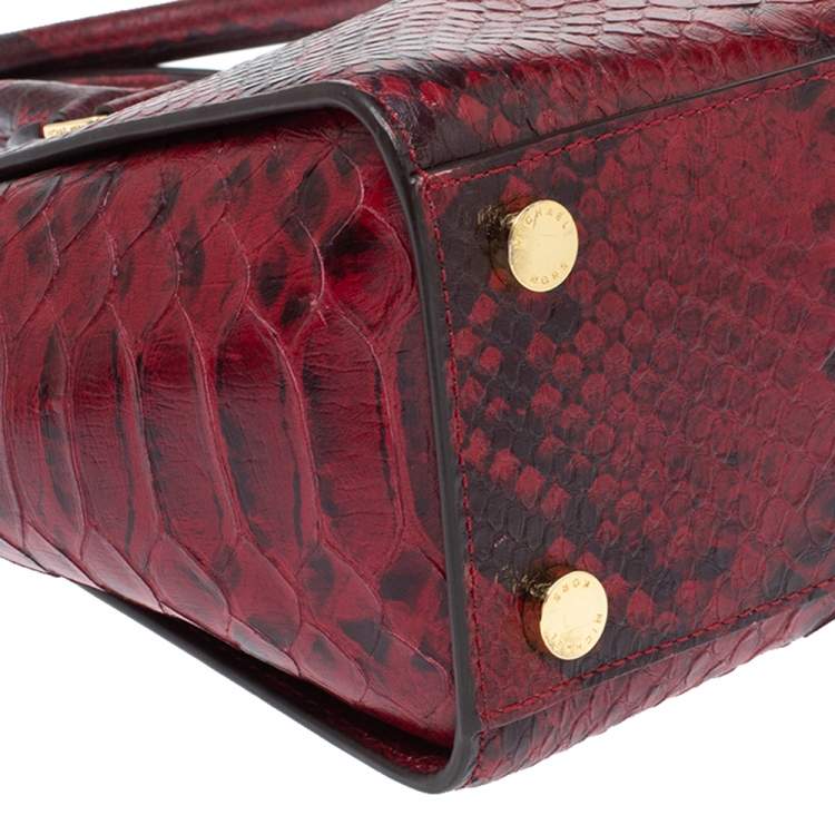 Pre Owned Michael Michael Kors Red Python Embossed Leather Medium Selma Satchel