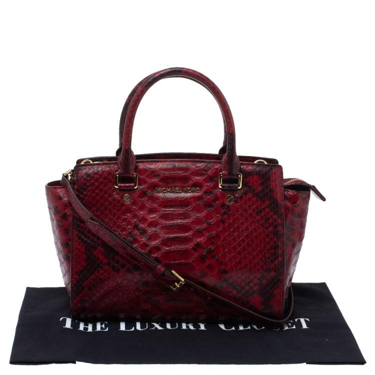Pre Owned Michael Michael Kors Red Python Embossed Leather Medium Selma Satchel