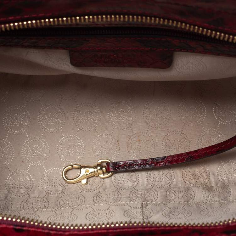 Pre Owned Michael Michael Kors Red Python Embossed Leather Medium Selma Satchel