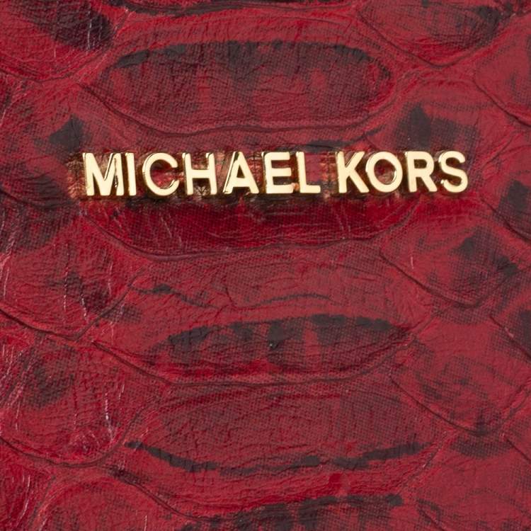 Pre Owned Michael Michael Kors Red Python Embossed Leather Medium Selma Satchel