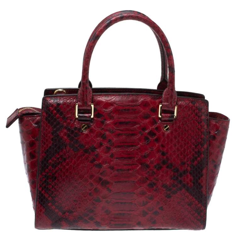 Pre Owned Michael Michael Kors Red Python Embossed Leather Medium Selma Satchel