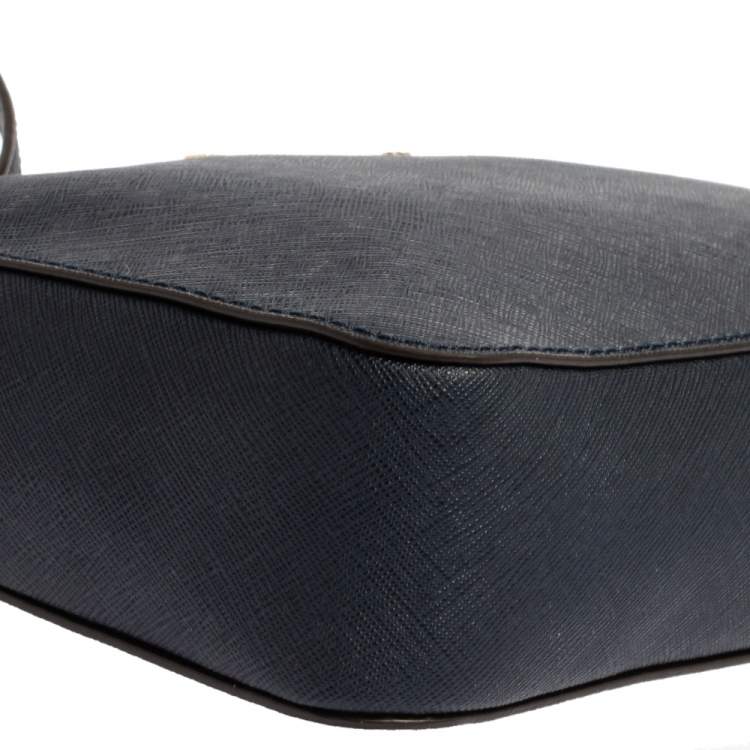 Pre Owned Michael Kors Navy Blue Leather Jet Set Crossbody Bag