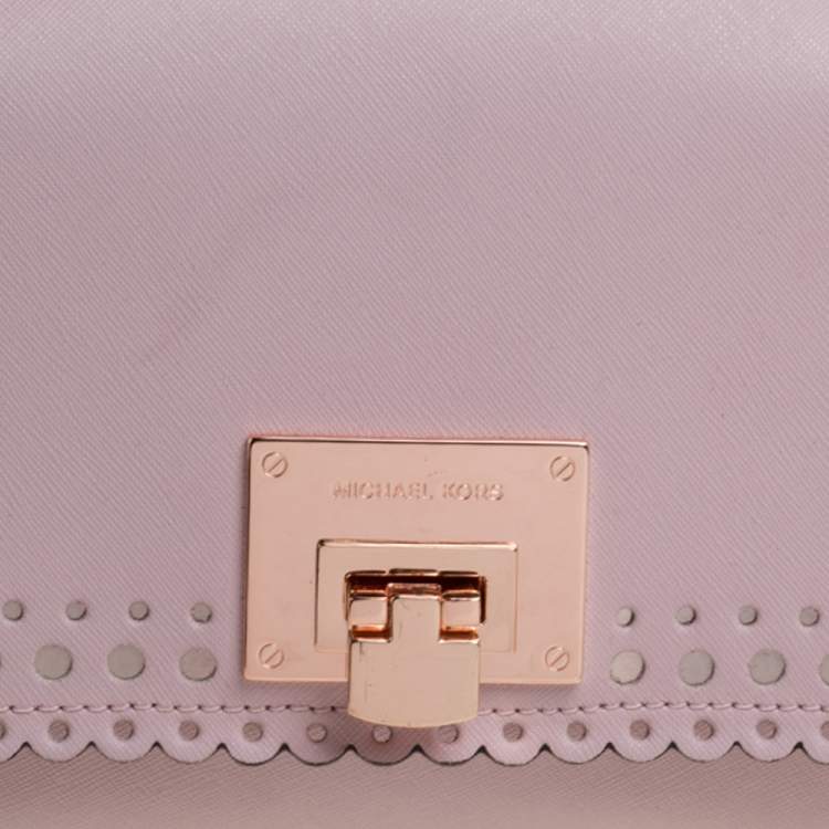 Pre Owned Michael Kors Powder Pink Perforated Leather Hannah Shoulder Bag
