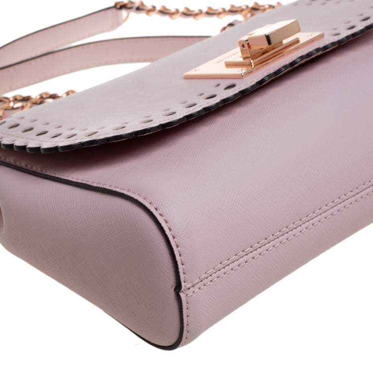 Pre Owned Michael Kors Powder Pink Perforated Leather Hannah Shoulder Bag