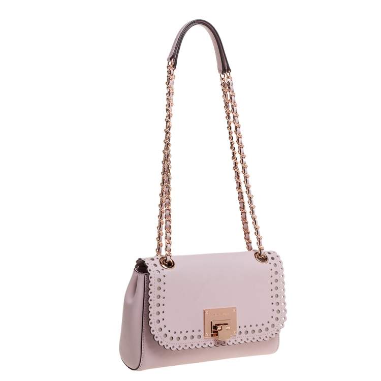 Pre Owned Michael Kors Powder Pink Perforated Leather Hannah Shoulder Bag
