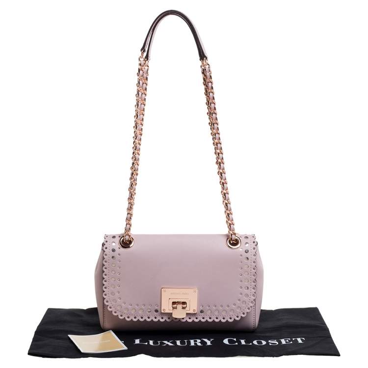 Pre Owned Michael Kors Powder Pink Perforated Leather Hannah Shoulder Bag