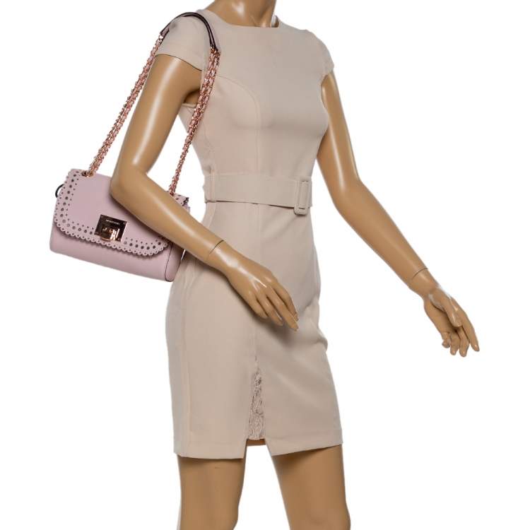 Pre Owned Michael Kors Powder Pink Perforated Leather Hannah Shoulder Bag