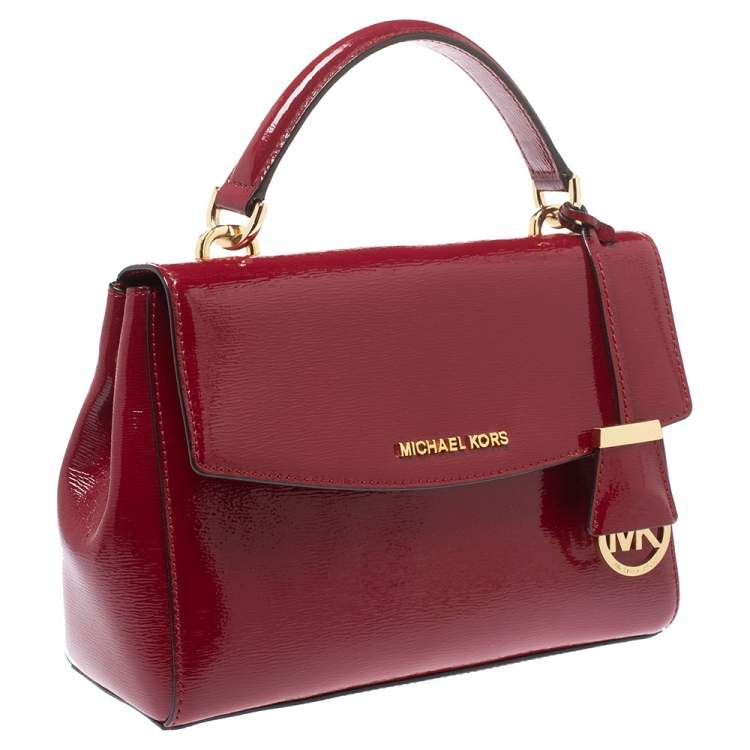 Pre Owned Michael Kors Red Patent Leather Small Ava Top Handle Bag