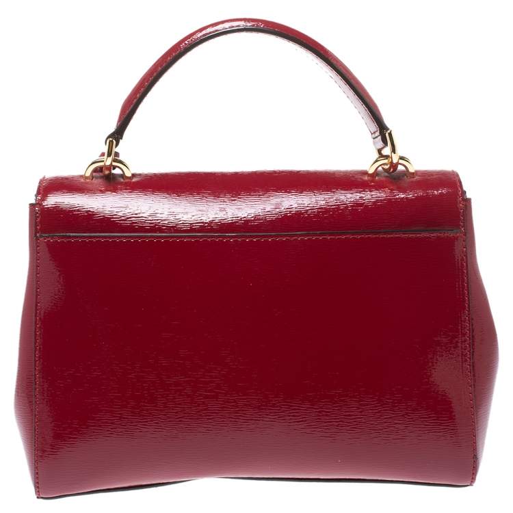 Pre Owned Michael Kors Red Patent Leather Small Ava Top Handle Bag