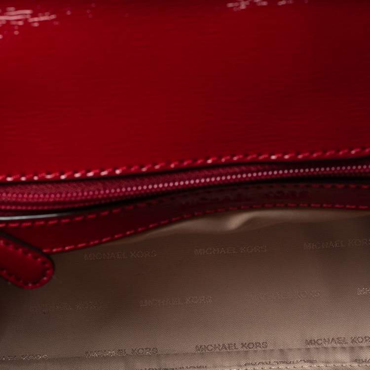 Pre Owned Michael Kors Red Patent Leather Small Ava Top Handle Bag